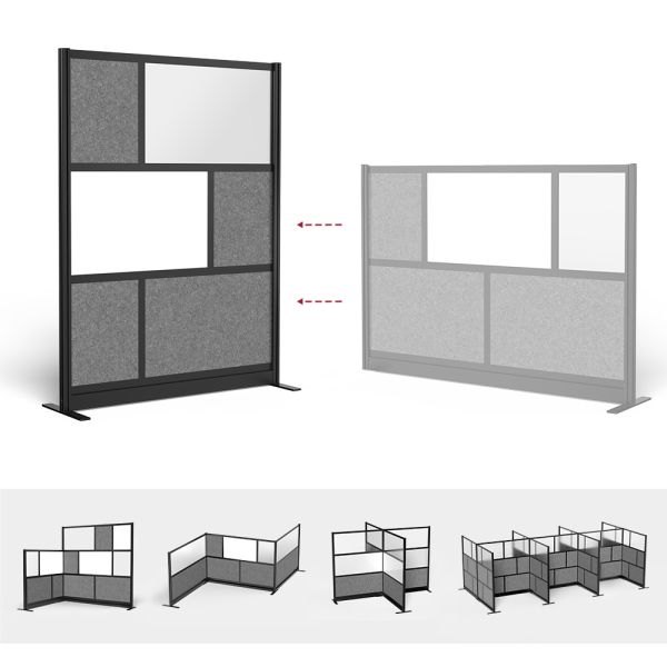 Workflow Modular Wall Room Divider System - Black Frame - 53" x 70" Starter Wall with Whiteboard