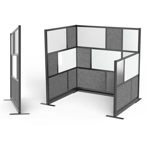 Workflow Modular Wall Room Divider System - Black Frame - 70" x 70" Wide Panel Starter Wall with Whiteboard